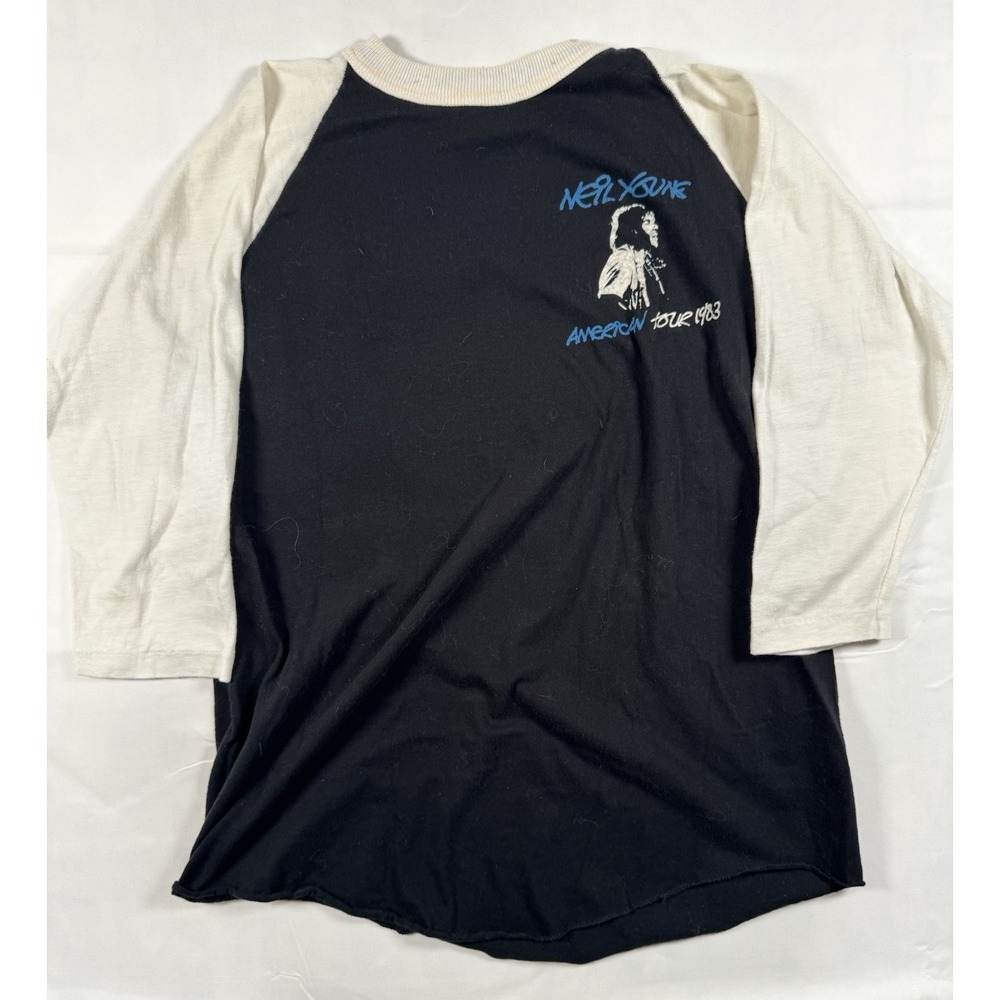 Neil Young American Tour 1983 Vintage Raglan Jersey T Shirt Black Mens L‎ 50/50